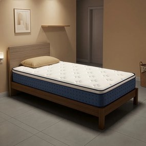 Colchão de molas ensacadas 90 x 200 x 25 cm, espuma viscoelástica com gel, firmeza média Azul