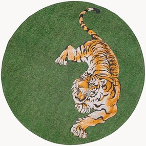 Tapete redondo lavável em jacquard para interior e exterior Tiger