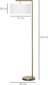 Candeeiro de pé com abajur em tecido de linho e base redonda estável para sala, escritório ou quarto – 47 x 37 x 153 cm, dourado e branco