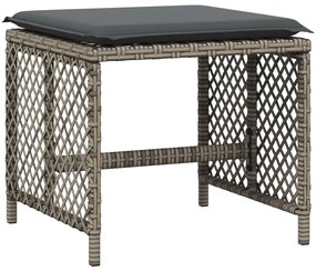 11 pcs conjunto jantar p/ jardim c/ almofadões vime PE cinzento