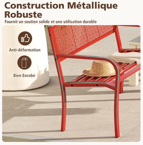 Banco de jardim com assento de ripas, banco de metal para áreas externas de 2 lugares com encosto decorativo branco