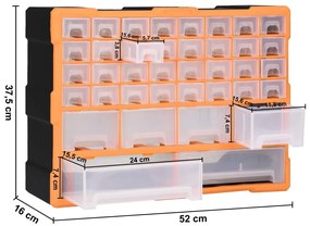 Caixa organizadora com 38 gavetas 52x16x37,5 cm
