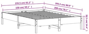 Cama sem colchão 150x200 cm madeira pinho maciça castanho-mel