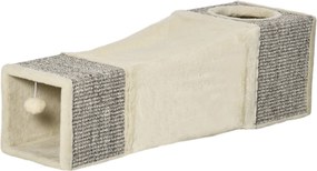 Túnel para gatos de interior, brinquedos para gatos com bola suspensa e várias entradas, em sisal, 98 x 30 x 30 cm, cor creme