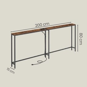 Mesa consola 15 x 200 x 80 cm, mesa de apoio, mesa de entrada, estreita castanho-preto