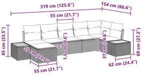 Conjunto de Sofá de Jardim com Almofadas Pretas em Rattan Polipropilen