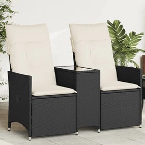 vidaXL Sofá de jardim reclinável 2 lugares com mesa vime PE preto