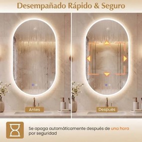 Espelho Casa de Banho LED oval sem moldura 80x50 cm antiembaciamento regulável vidro temperado prateado