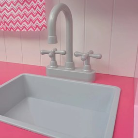 Cozinha de brincar, madeira, 82x30x100cm, rosa e branco