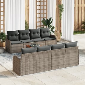 Conjunto de Sofás de Jardim vidaXL 9 Peças com Almofadas Cinza Rattan