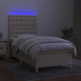 Cama box spring c/ colchão e LED 80x200 cm tecido cor creme