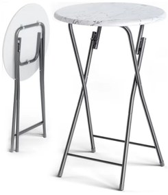 Mesa alta com aspeto de mármore Ø60cm dobrável branca