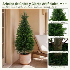 Conjunto de 2 árvores artificiais de cedro de 120 cm, cipreste perene realista em vaso de cimento, para interior, exterior, alpendre, entrada e sala V