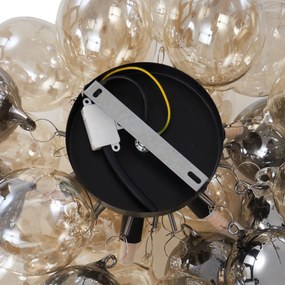 Candeeiro de Teto Design Preto com Âmbar e Vidro Fumê 6 Luzes - Uvas