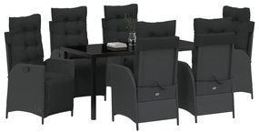 Conjunto de Jantar de Jardim de 7 Peças Preto Poli Rattan