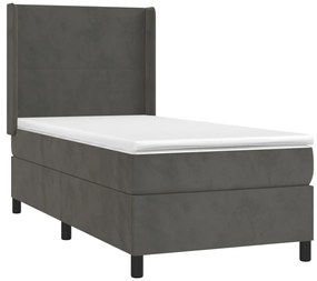 Cama box spring c/ colchão/LED 90x190 cm veludo cinzento-escuro