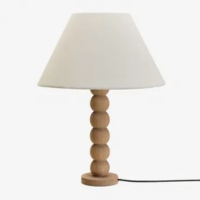 Candeeiro De Mesa Soler Em Madeira De Manga Madeira De Manga & Branco Ø40 Cm Menorca - Sklum