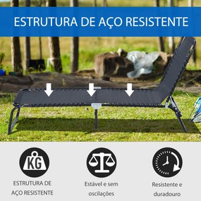 Outsunny Espreguiçadeira Dobrável e Ajustável em 4 Posições Espreguiçadeira Reclinável de Jardim para Exterior Estrutura de Aço 197x58x76cm Preto