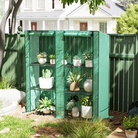 Estufa de jardim 144 x 48 x 152 cm com prateleiras metálicas de 3 níveis, estufa de varanda com cobertura em PE e telhado inclinado, verde