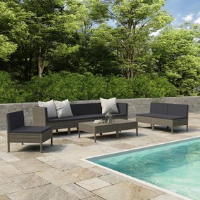 vidaXL 9 pcs conjunto lounge de jardim c/ almofadões vime PE cinzento