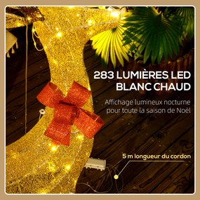 3 veados luminosos de Natal, em forma de família de veados, renas luminosas de Natal, em aço, 283 LED de luz branca quente