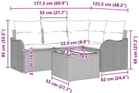 Conjunto de Sofá de Jardim vidaXL de 4 Peças com Almofadas em Rattan S