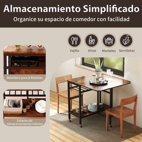 Mesa de jantar 80 x 75 x 75 cmdobrável e extensível com rodas, tampo rebatível, suporte para garrafas e estante de arrumação para espaços reduzidos, C