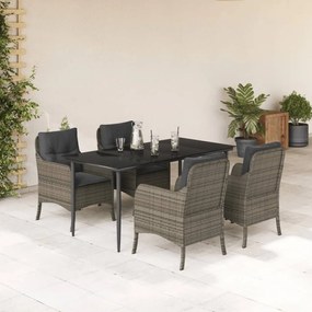 5 pcs conjunto de jantar p/ jardim c/ almofadões vime PE cinza