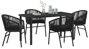 Conjunto de jantar de jardim de 5 peças - Rattan polido chique em pret