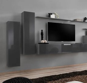 Armário Suspenso Paçô – 30x120 cm – Cinzento com Porta Alto Brilho e C