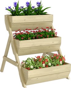 Floreira elevada em madeira com 3 níveis  65 x 75 x 76 cm, prateleira em degraus para plantas com orifícios de drenagem