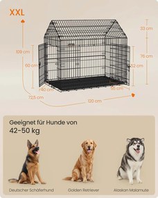 Gaiola dobrável para cães de grande porte com porta dupla 120 x 72,5 x 109 cm Preto