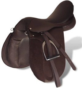 Sela para equitação 17,5", couro natural 18 cm 5-in-1 / Marrom