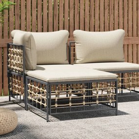 vidaXL Apoio de pés para jardim com almofadão bege vime PE