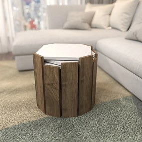 Mesa de Centro Lori – Branco/Nogueira – 44,5 x 41 x 44,5 cm