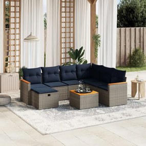 vidaXL 8 pcs conjunto sofás p/ jardim c/ almofadões vime PE cinzento