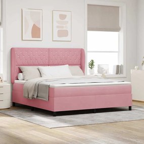 vidaXL Cama Box com colchão com cabeceira Rosa 200 x 180 cm Poliéster