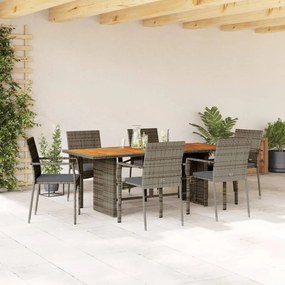 vidaXL 7 pcs conjunto de jantar p/ jardim c/ almofadões vime PE cinza