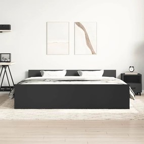 Estrutura de cama c/ painéis cabeceira e pés 200x200 cm preto