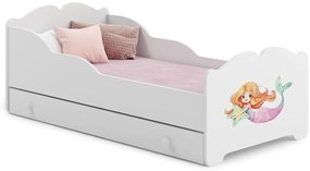 Cama infantil ANNA branca com gaveta 160x80 - sereia - colchão e estrado incluído