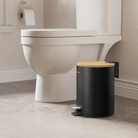 Caixote de lixo para casa de banho com tampa e pedal silencioso, 3 litros, preto