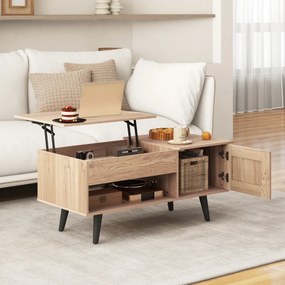 Mesa de centro 100 x 50 x 46 cm com tampo elevável e arrumação rebatível com compartimento oculto e estante para sala de estar natural