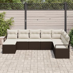 Conjunto de Sofá de Jardim com Almofadas vidaXL 8 Peças Castanho Vime