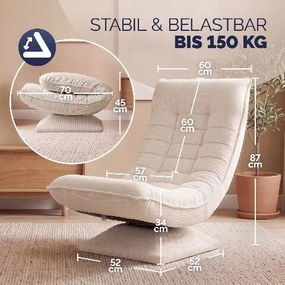 Poltrona em veludo cotelê Aberdeen, ajustável em 5 posições, giratória a 360°, dobrável creme