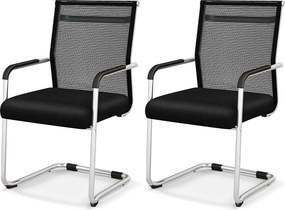 Conjunto de 2 Cadeiras de Escritório com Braços, 54 x 54 x 95 cm, Base Resistente, Preto