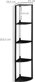 Candeeiro de pé com prateleiras de canto de 4 níveis, lâmpada LED com regulador de intensidade, 41 x 29,5 x 163,5 cm, preto