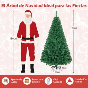 Árvore de Natal artificial clássica e realista de 180 cm em PVC de alta qualidade com base resistente Verde