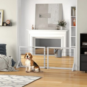 Barreira de segurança para cães de 101 a 181 cm barreira de proteção com 2 painéis, largura ajustável , em madeira e aço branco