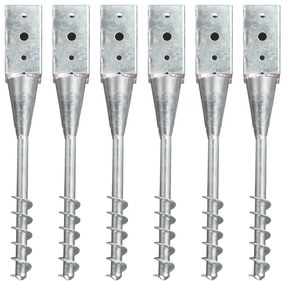 vidaXL Estacas de enterrar 6 pcs 10x10x57 cm aço galvanizado prateado