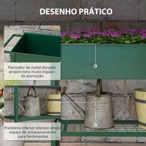 Floreira Vertical Elevada de Metal Horta Vertical com Rodas Alça Lateral e Prateleira Inferior para Cultivo 109x44x80 cm Verde